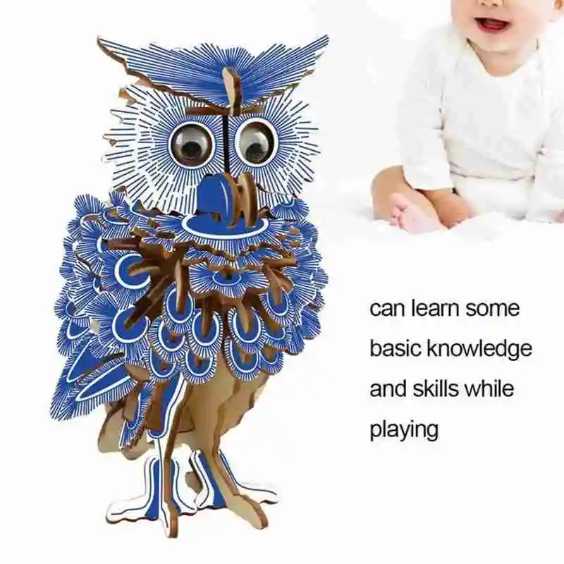 

3D Wooden Owl Puzzle Kids Jigsaw Woodcraft Toy Model Early DIY Educational Handmade Gift Birthday Construction Boys P0D7