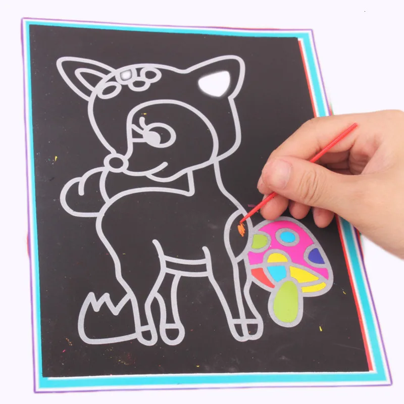 

10Pcs/Set Magic Colorful Scratch Drawing Paper Creative Cartoon Animal Painting Learning Education Drawing Toy For Children Gift