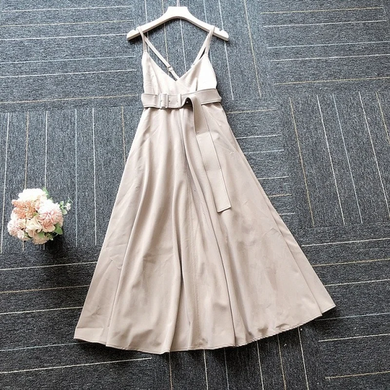 

Bornladies 2021 New Black Color V-neck High Waist Pleated Vintage Korean Japanese Dresses for Women Office Party