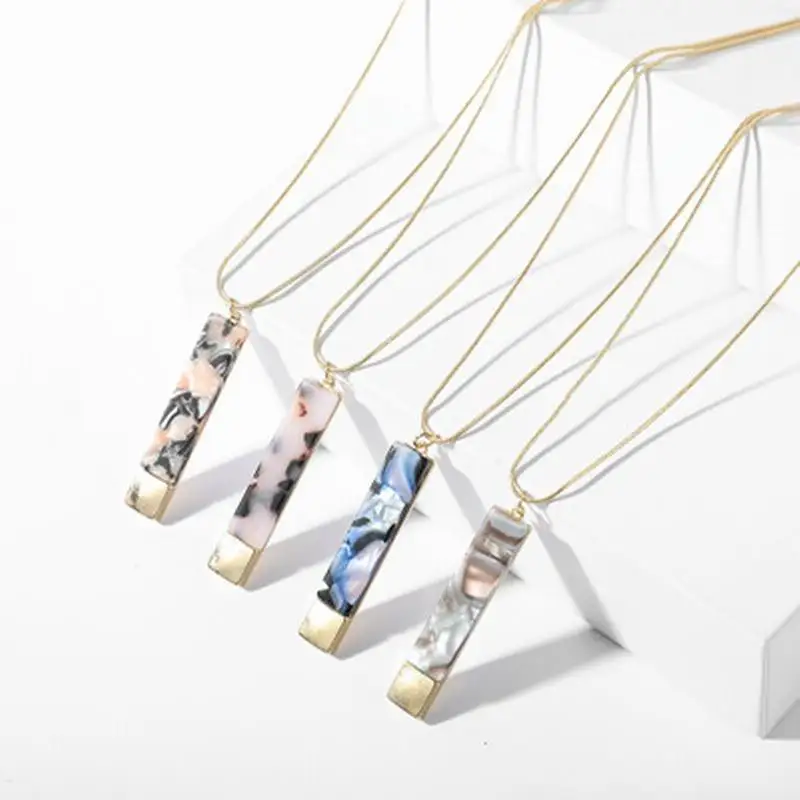 

New European And American Brand Necklace Alloy Square Acrylic Leopard Plate Snake Chain Pendant Women's Long Sweater