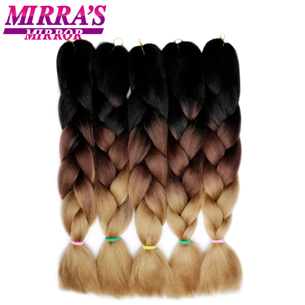 Mirra's Mirror 5 шт., 3 тона, Омбре, огромные косички, волосы для плетения, коричневые синтетические волосы для наращивания, Омбре, вязанные крючком волосы, 24 дюйма, 100 г