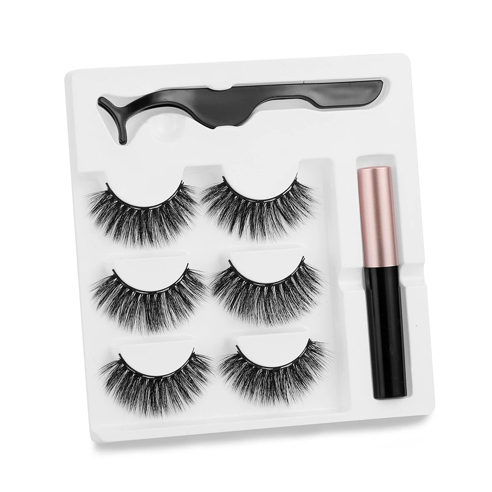 

3 Pairs 3D Mink False Eyelash Magnetic Eyelashes Magnet Eyeliner Fake Eyelash Waterproof Liquid Long Lasting lash Makeup