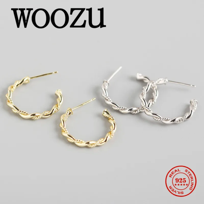 

WOOZU в стиле «хип-хоп» простой геометрический твист большие серьги-кольца для женщин из натуральной 925 стерлингового серебра в богемном стил...