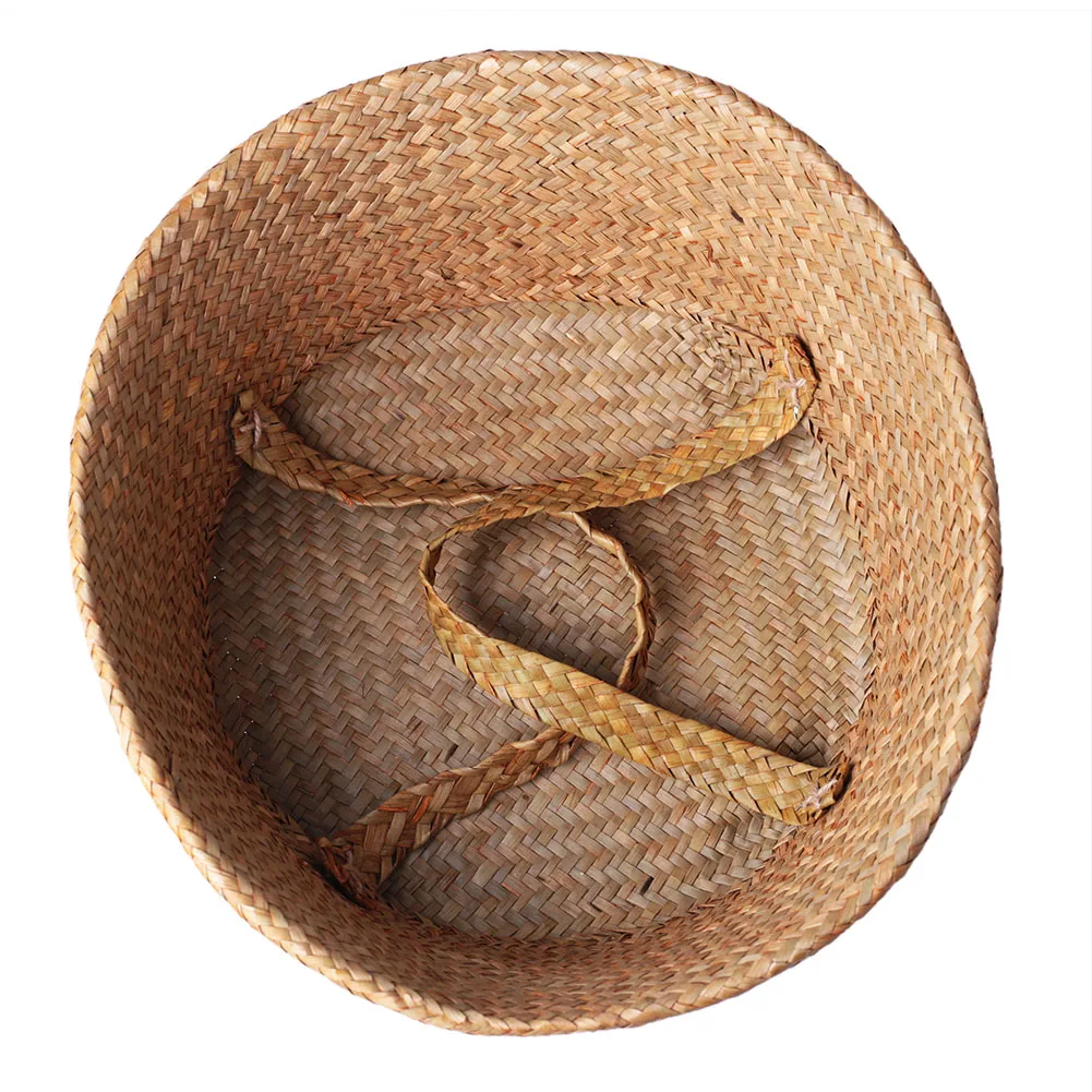 

Household Foldable Natural Seagrass Woven Storage Baskets Garden Flower Vase Hanging Wicker Basket With Handle Storage Basket
