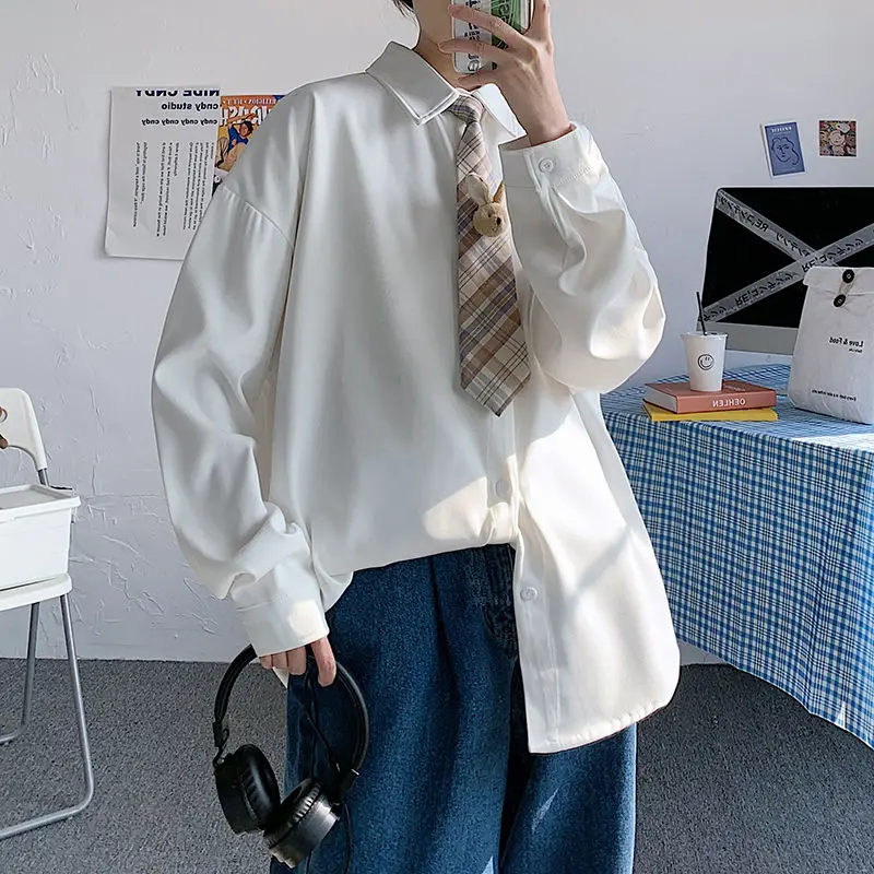 

2021 Spring And Autumn New Youth Popular Loose Solid Color Simple Long-sleeved Shirt Fashion Casual Single-breasted Top
