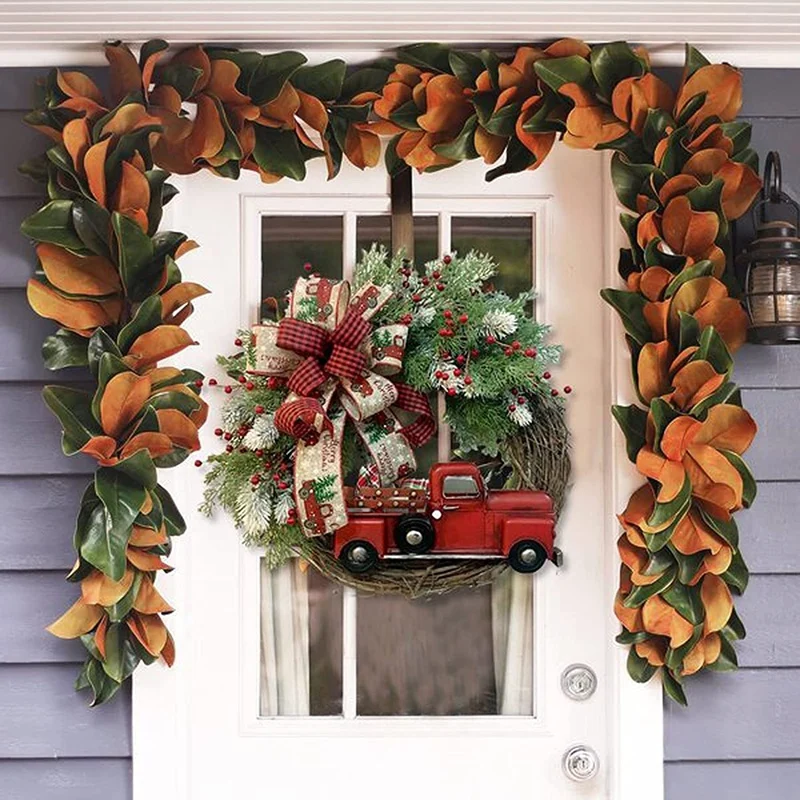 

Red Truck Christmas Wreath for Front Door, Christmas Door Wreath Truck Autumn Wreath Decorations for Home Decoration