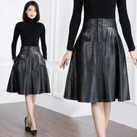 2022 genuine leather skirt womens sheep skin leather skirt skirt high waist pleated leather skirt large size k11