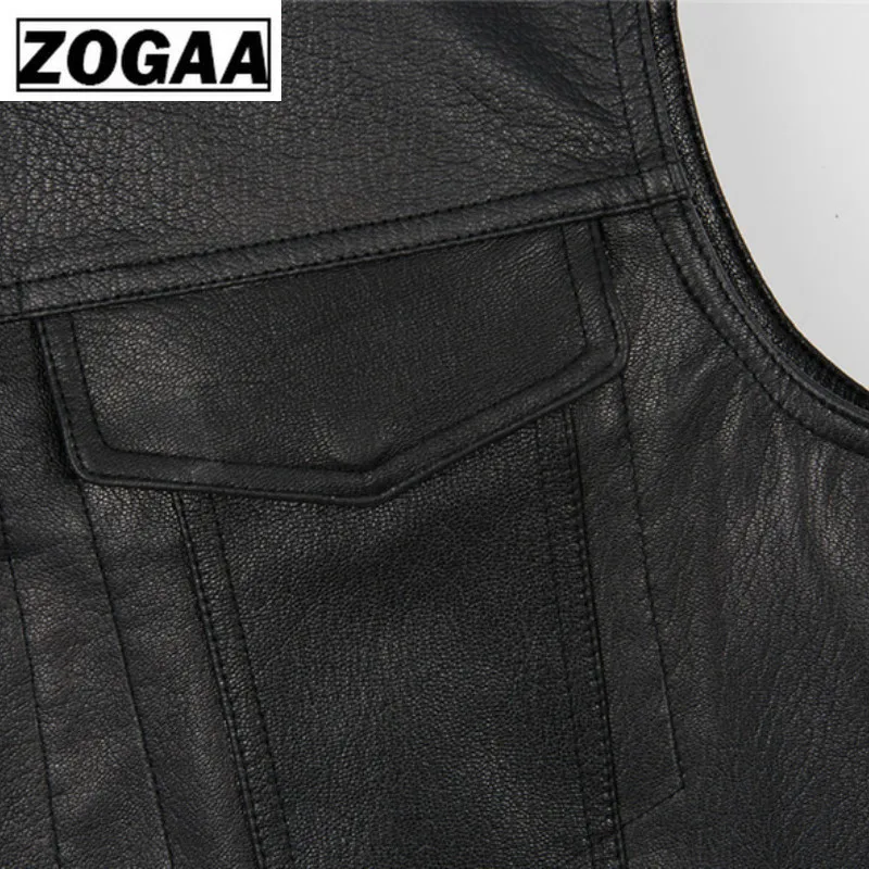 

ZOGAA Men Vest Black Biker Motorcycle Hip Hop Waistcoat Male Faux Leather Punk Solid Black Spring Mens Sleeveless Leather Vests