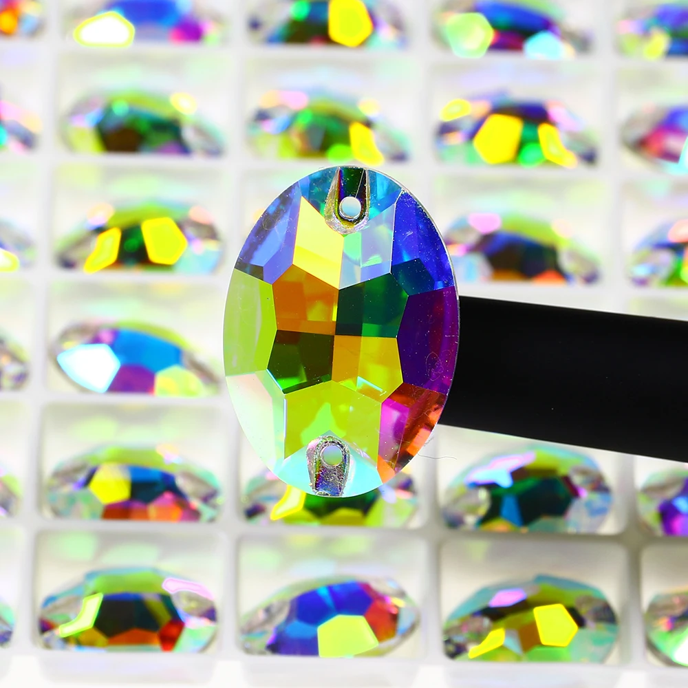 Овальные бриллианты AB Стразы для шитья Пришивные кристаллы и камни блестящие