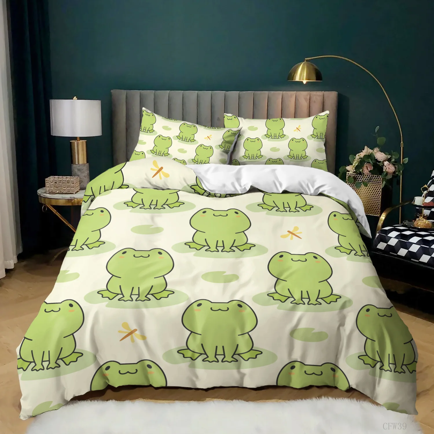 Kids Cartoon Bedding Set Cute Frog Comforter Cover Set Animal Duvet Cover Set for Children Kids Twin Quilt Cover with Pillowcase images - 6
