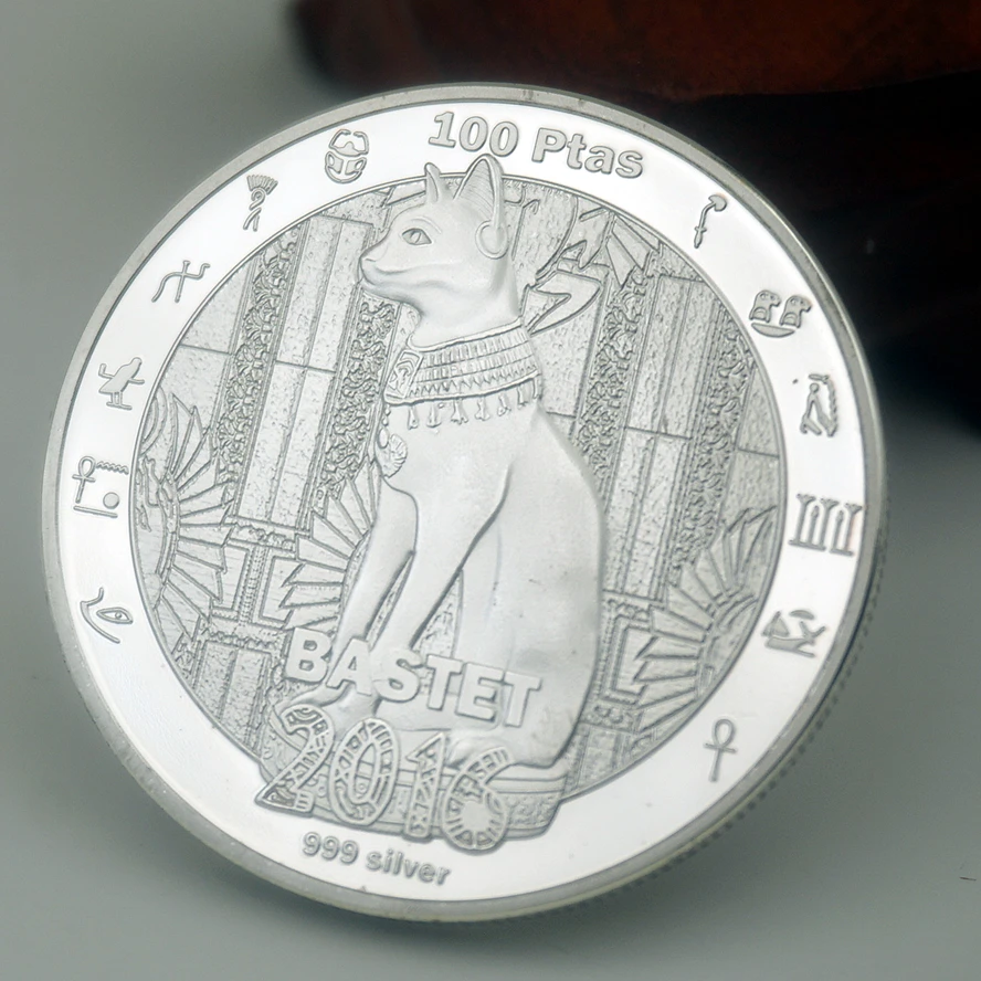 Памятные монеты с посеребренными монетами 2016 год египетская мифология кот Бог