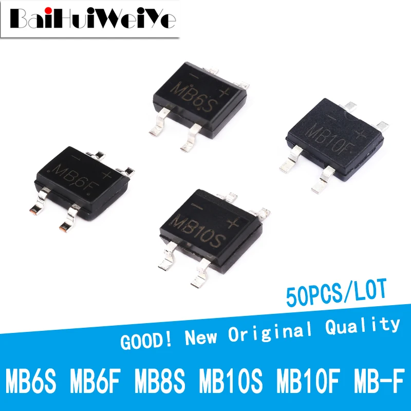 50 шт./лот MB6S MB6F MB8S MB10S MB10F MB-F одной фазы диодный выпрямительный мост лапками углублением SOP-4 SMD новый оригинальный IC усилитель Чипсет хорошее