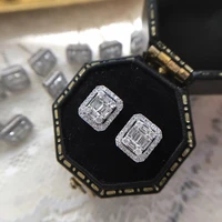 huitan new 2021 trend stud earrings with cubic zirconia geometric shaped ear piercing earrings luxury wedding jewelry for women