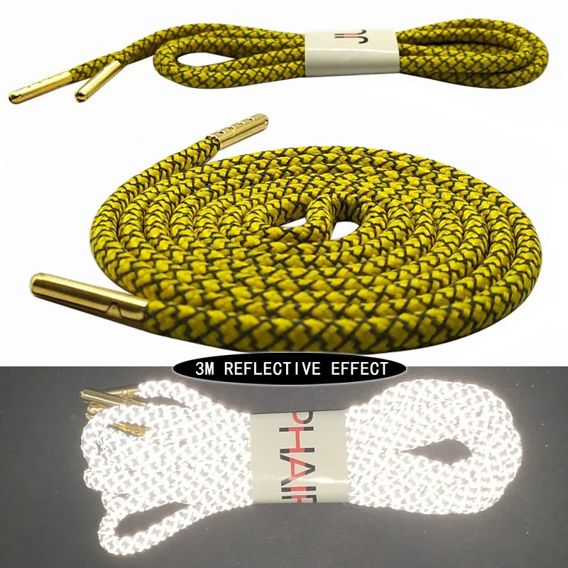 02 Yellow Juphair 60-160 см золотистого цвета с металлическим наконечником с фактурой спортивные шнурки 3м Reflective круглые шнурки для ботинок флуоресцентные шнурки для кроссовок веревка для шнурков - Цвет: 02 Yellow