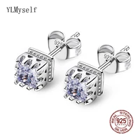 new elegant small 925 square earrings pave round cut cz crystal jewelry jewellery sterling silver stud earring for women