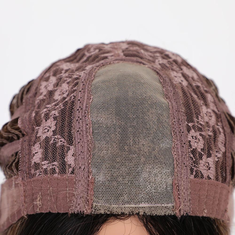 

JONRENAU Medium Brown Natural Wavy Synthetic Wig Hairline Part Lace Wigs Heat Resistant Daily Use Wigs for women