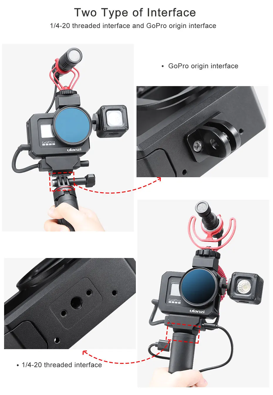Ulanzi металлический чехол Vlog Cage для Gopro 8 черный Холодный башмак микрофонный адаптер чехол светодиодный светильник микрофон Gopro батарея адаптер микрофона