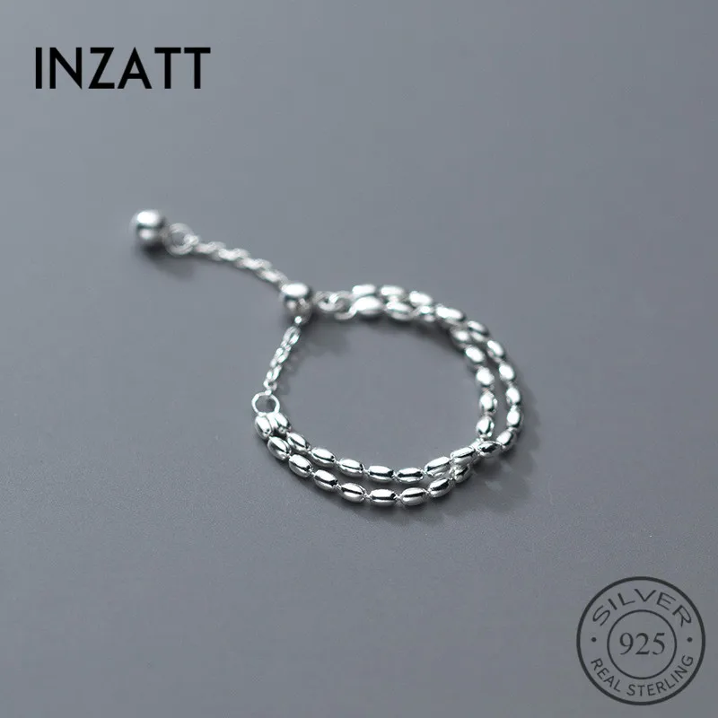 

INZATT Real 925 Sterling Silver Chain Bead Moon Geometric Adjustable Ring For Charming Women Party Fine Jewelry Punk Accessories