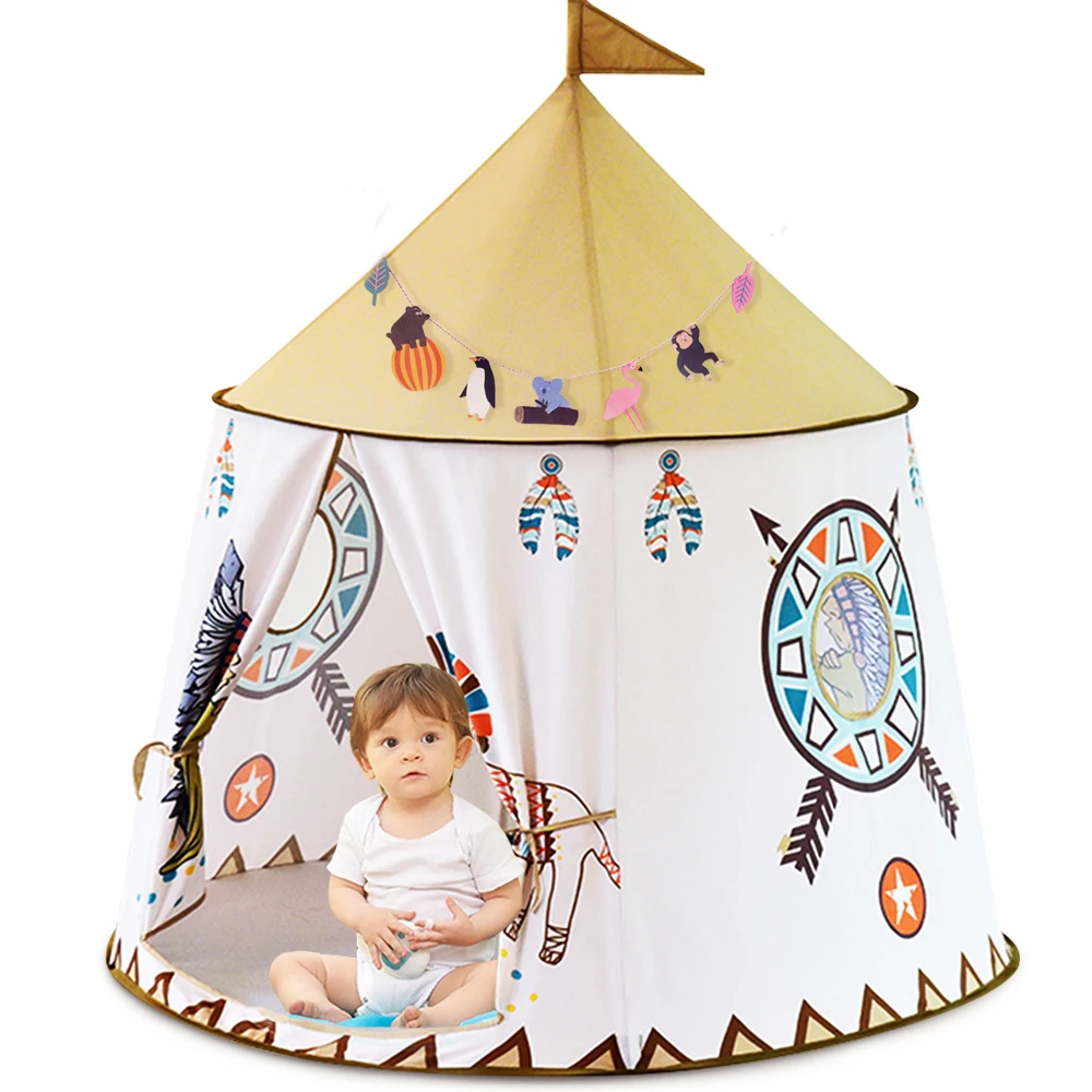 

Kid Tent House Portable Princess Castle 123*116cm Present Hang Flag Children Teepee Tent Play Tent Birthday Christmas Gift