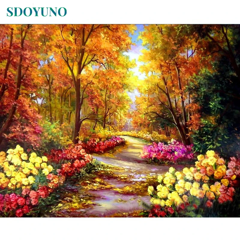 

SDOYUNO 60x76cm Painting By Numbers Frameless DIY pictures by numbers on canvas Flowers Landscape Home Decoration