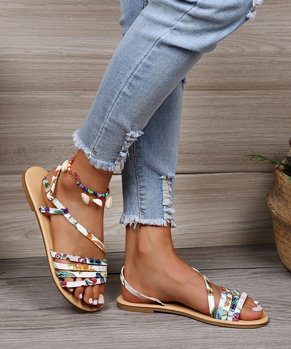 Сандалии женские уличные на плоской подошве модная повседневная обувь с