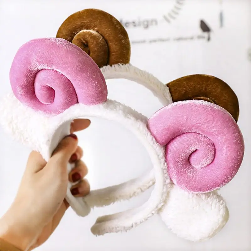Women Girls Cute Sheep Horn Ears Headband Velvet Plush Cartoon Animal Hair Hoop Cosplay Costume Casual Wash Face Makeup Headwear |