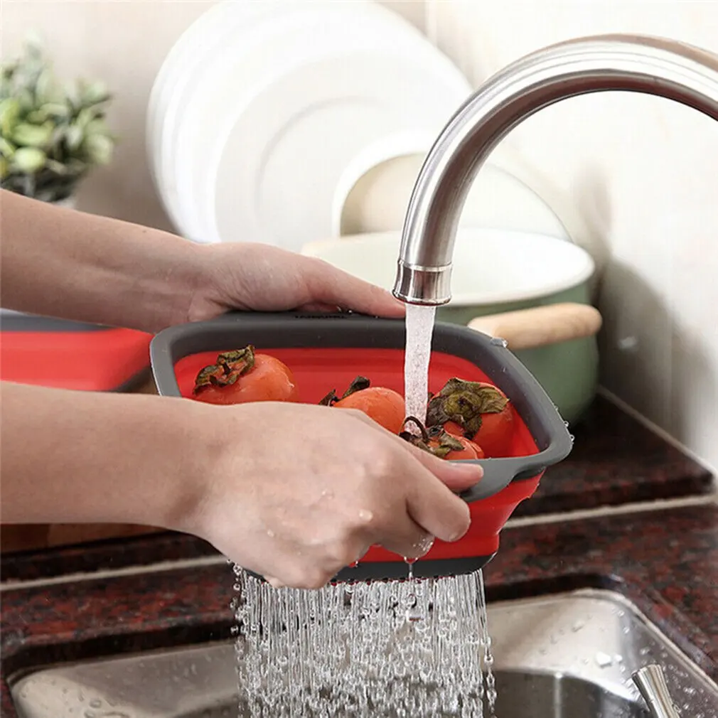 Складная корзина для мытья фруктов и овощей ситечко Portabl силиконовый дуршлаг