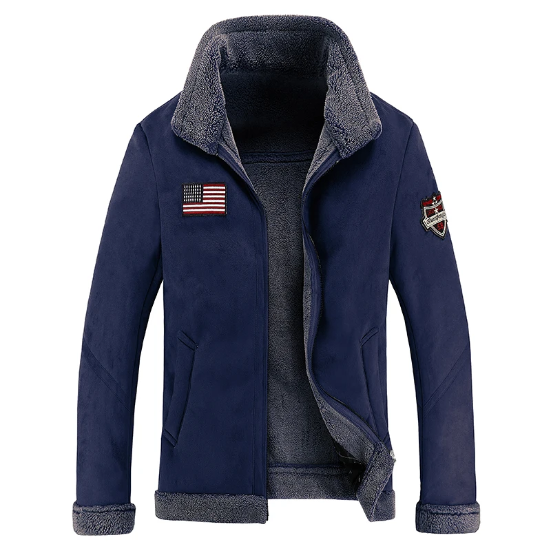 

European American Men's Clothing , Big Size Winter New Style Short Men's Leather Plus Lambswool Casual Wear Leather Jacket Coat