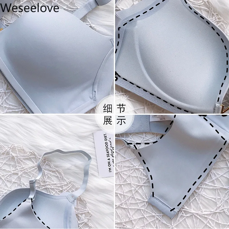 

Weseelove Underwear Women Sexy Glossy Surface Seamless Bras Women's Top Bra Solid Underwear Gathering Soutien Gorge Femme B14-1