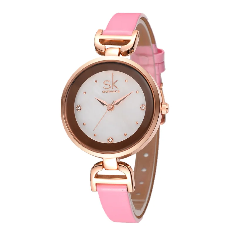 Часы наручные SK женские с бриллиантами брендовые модные маленькие кожаным