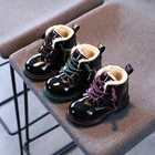 Детские зимние плюшевые ботинки, теплые Нескользящие модные ботинки из искусственной кожи для мальчиков и девочек, милые мягкие осенние ботинки на молнии с цветочным принтом для детей 21-30 лет