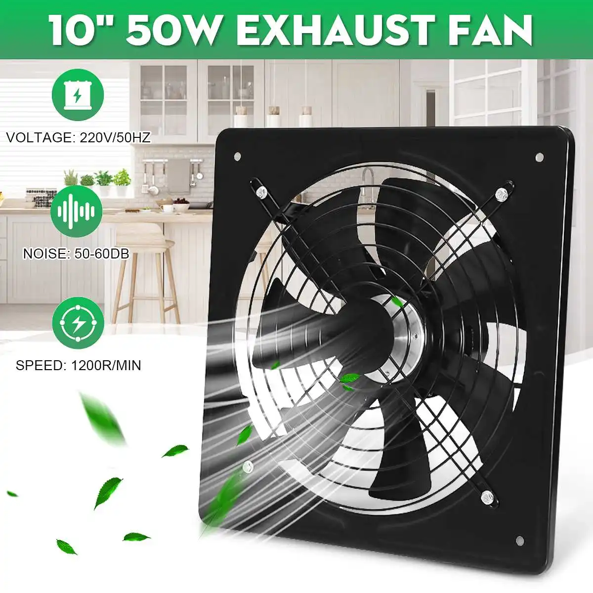 

10 inch Metal Exhaust Fan Booster Fan Extractor Intake Ventilation Window Pipe Fan for Bathroom Toilet Kitchen Air Ventilator