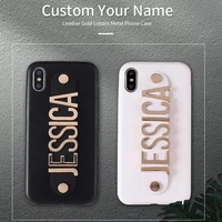 leather gold letters metal luxury bold custom personalized name text for iphone 12 11 pro x xs max 7 7plus 8 8plus phone case
