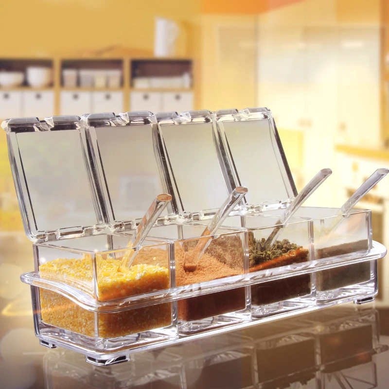 

Пластмассовые для приправ box кухонный Органайзер хранилище box специи, приправы банка, прозрачная бутылка для сахарной соли, набор кухонных а...