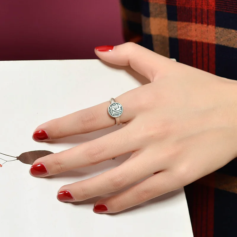 Тибетские Серебряные женские кольца S925 китайские благословения серебряные для