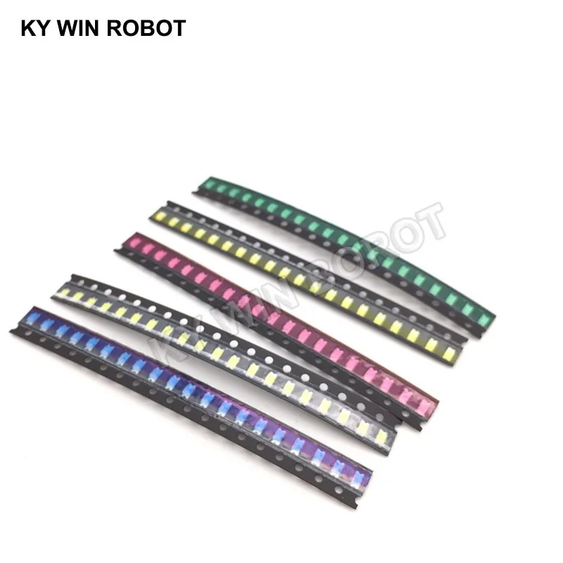 100pcs=5 colors x20pcs 1206 SMD LED light Package Red White Green Blue Yellow 1206 led kit Orange Warm whiteFree Shipping