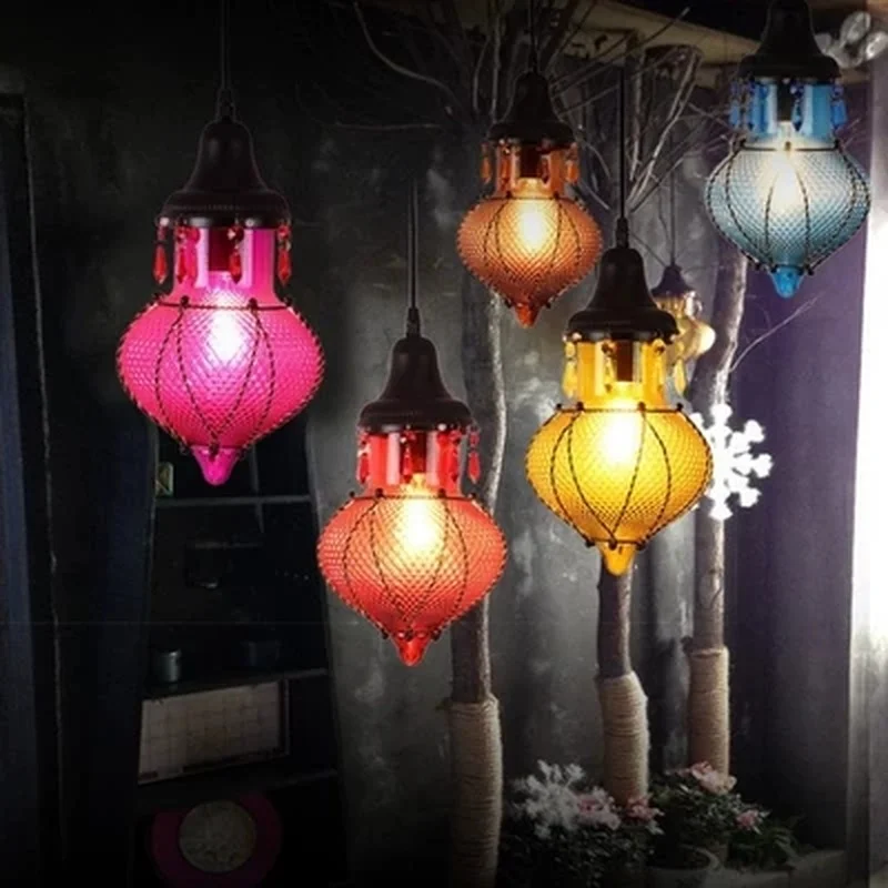 E27 стеклянный подвесной светильник в винтажном стиле лампа лофт красочные