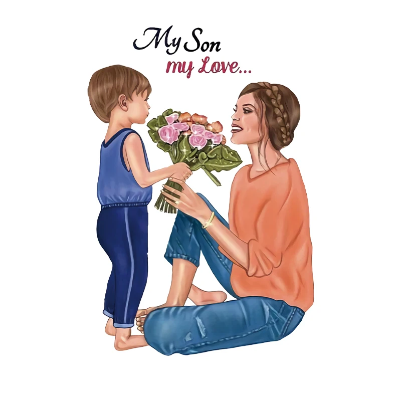

New Iron On Patches For Mom Son T Shirt Iron On Clothes Stripe Patches Diy Heat Transfer Vinyl Stickers Flower Applique For Clot