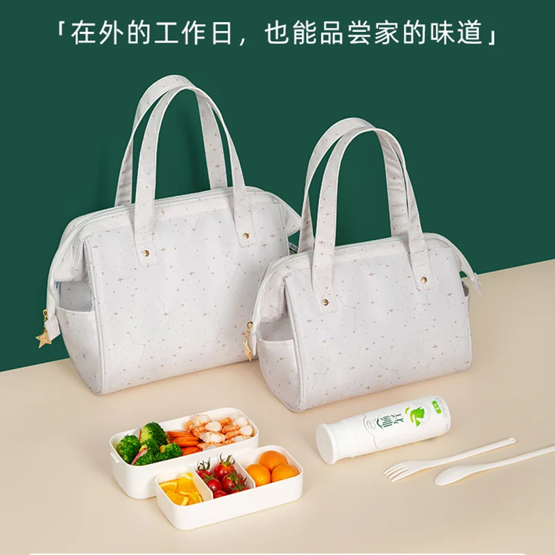 

Women Lunch Bag Star Print Large Capacity Portable Thermal Breakfast Box Travel Student Thicken Fresh Cooler Bags Female MO04