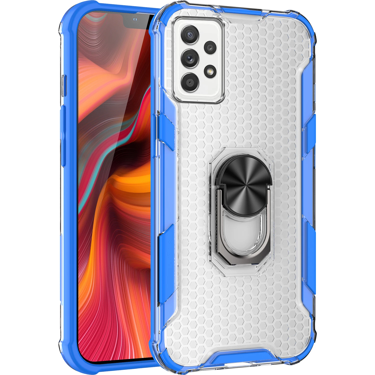 

Shockproof Phone Case For Samsung Galaxy A32 A42 A22 A52 A72 A02 M02 S20 S21 Ultra Plus FE 4G 5G Ring Stand Transparent Cover
