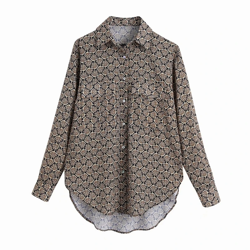

Loose Shirt Autumn 2021 New Women Fashion Stylish Prints Blouse Modern Lady Casual Top Oversized Clothing