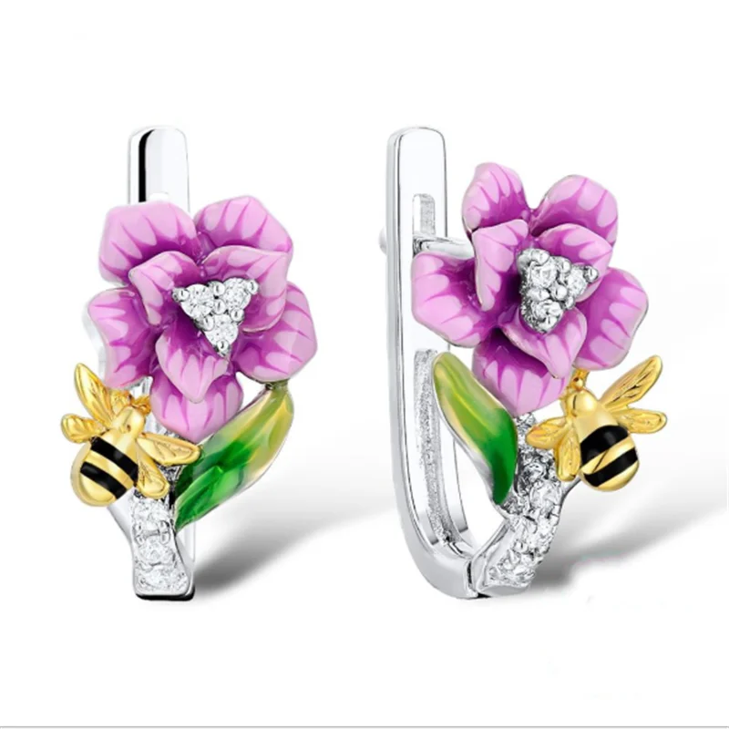 

Popular New Fashion Flower Bee Zircon Earrings Female Elegant Temperament Party Earrings Ladies Gifts Jewelry Wholesale