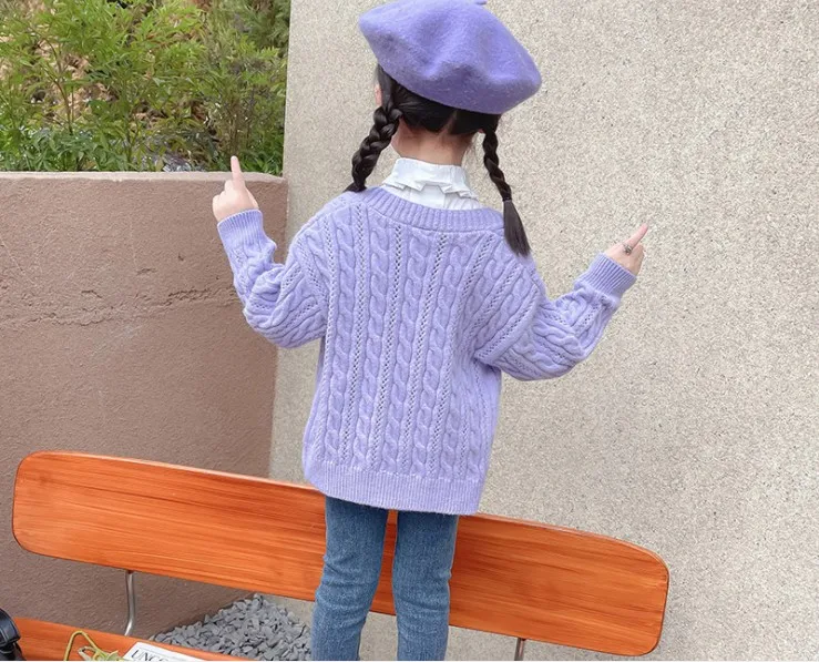 Весенняя детская одежда 2022 свитеры для девочек однотонный вязаный кардиган с