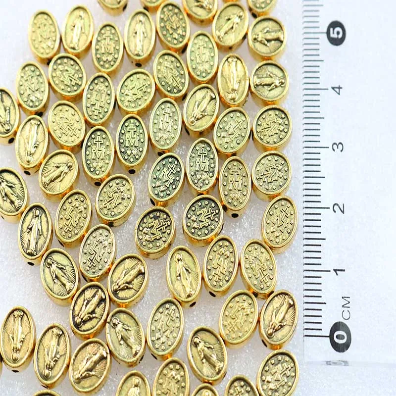 Металлические четки "Розарий" с изображением Девы Марии, ручной работы, с католической медалью-оберегом, большими отверстиями и браслетом-украшением.