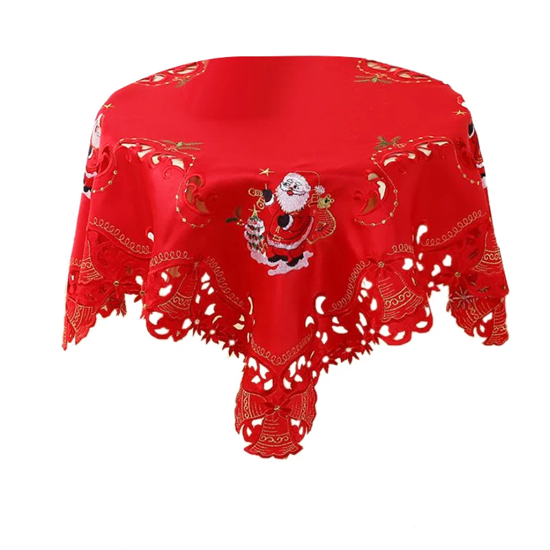 

Christmas Embroidered Table Cloth,Hollow-Out Round Table Linen,for Restaurant Dinning Xams Party Banquet Events,33 Inch