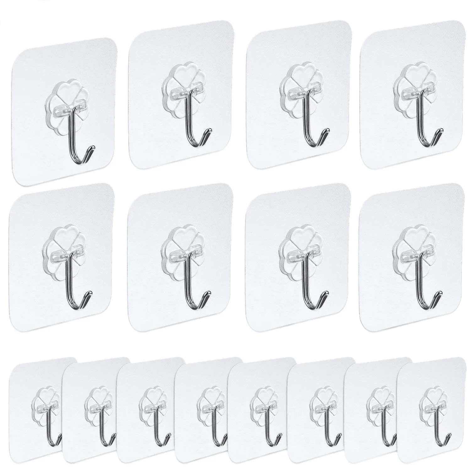 

16 pieces wall hooks self-adhesive transparent hooks 7 cm x 7 cm hooks for the kitchen bathroom door ceiling bracket 16 stukke