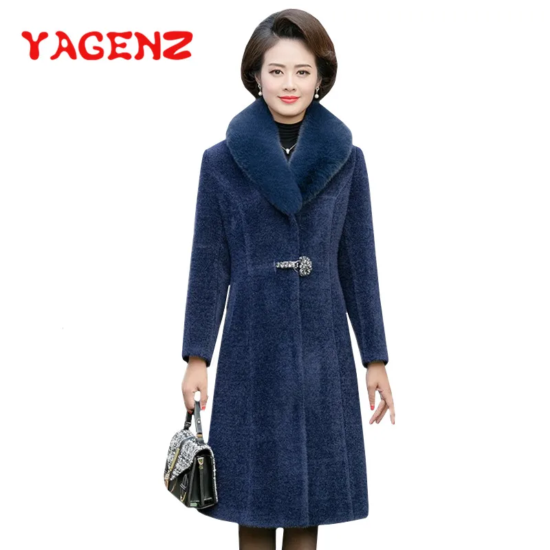 

YAGENZ Autumn Winter Plus size 5XL Imitation Cashmere Coat Women Basic Female Overcoat Fur collar Long Woolen Coat Outerwear 557