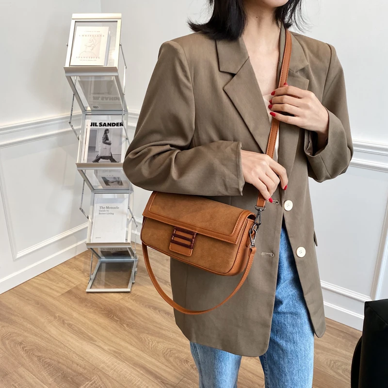 

2020 Classic Solid Color Baguette Bags For Women Luxury Designer Quality Leather Shoulder Messenger Bag Female Handbags Purses