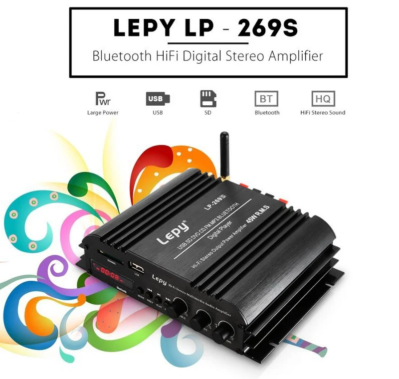 Цифровой плеер Lepy с Bluetooth без адаптера Hi-Fi стереозвук 2 канала 45 Вт поддержка SD USB FM