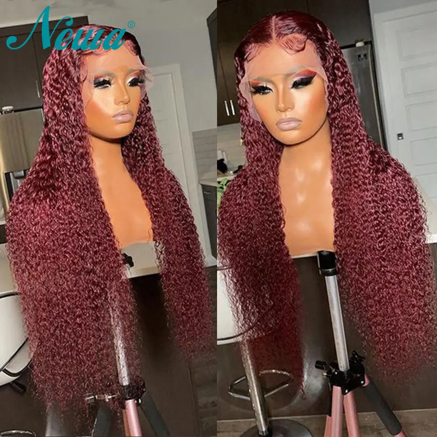 

Newa Burgundy Red Lace Front Wig Pre Plucked Curly 13x6 Lace Front Human Hair Wigs Brazilian Hair Frontal Wig 4x4 Closure Wig